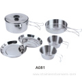 Stainless Steel outdoor cookware with plates and bowls